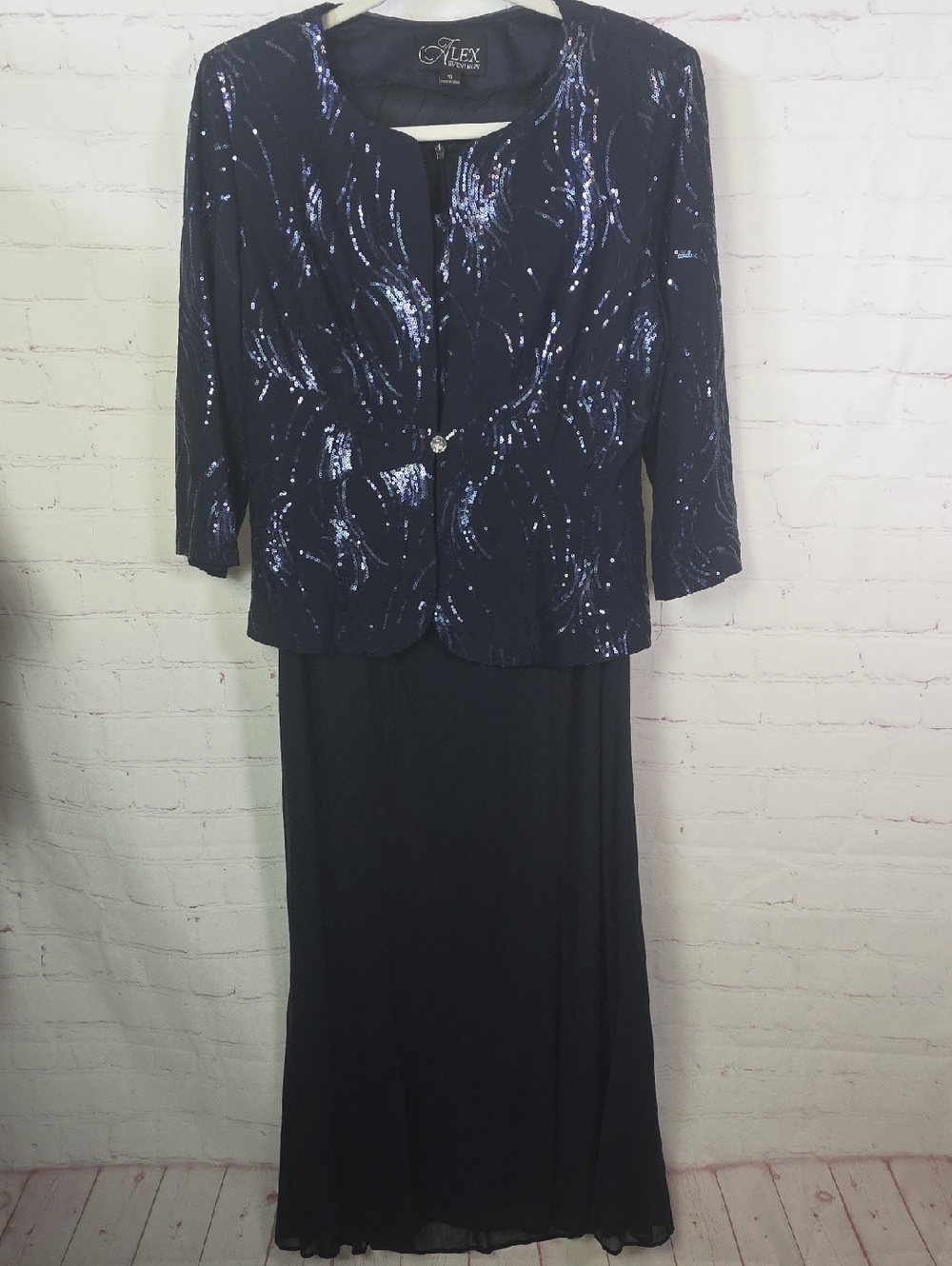 Alex Evenings Navy Sequin Jacket with Matching Long Dress
